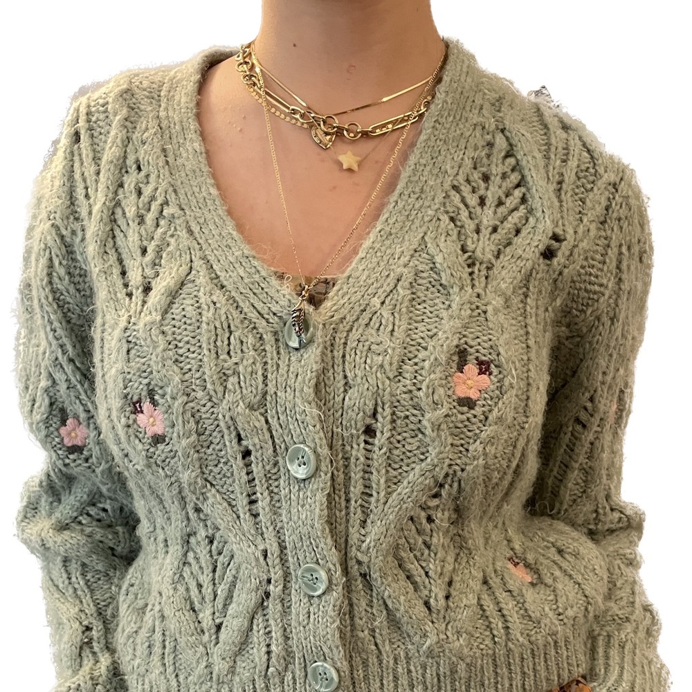 green zara cardigan
